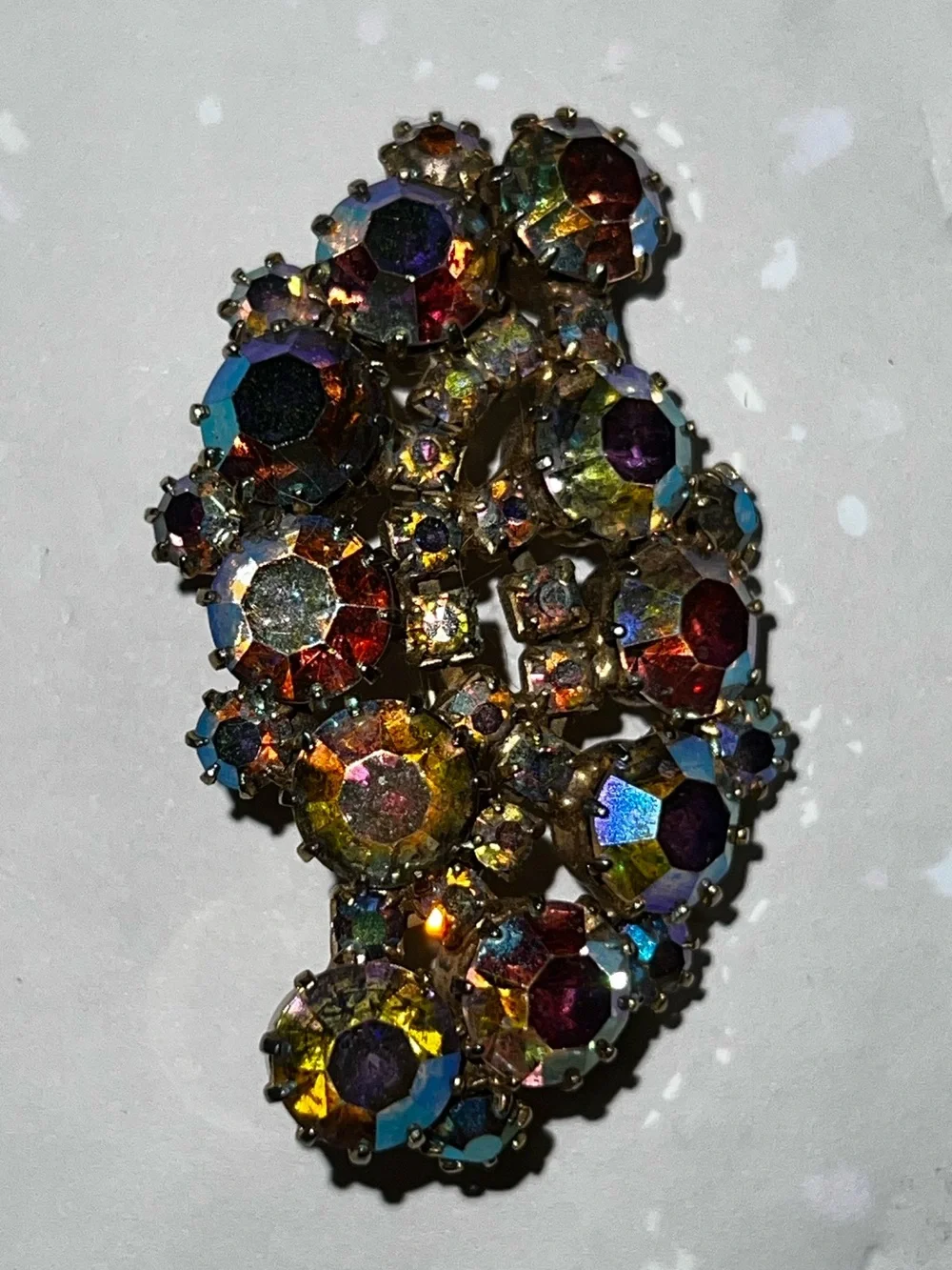 Vintage Karu Arke AB Rhinestone Crystal Gold Tone Statement Brooch